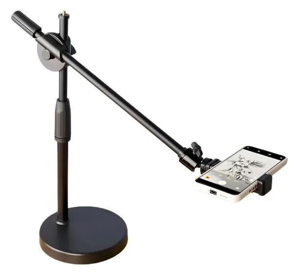 Soporte MOVIL de Escritorio Articulado p/ Camaras, Celulares Rosca Universal